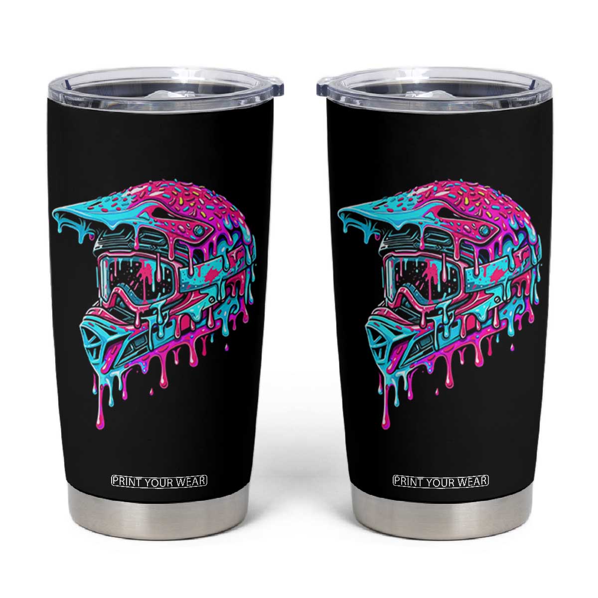 Motocross Helmet Drip Ice Cream Melt Graphic Dirt Bike Racing Tumbler Cup TS11 Black Print Your Wear