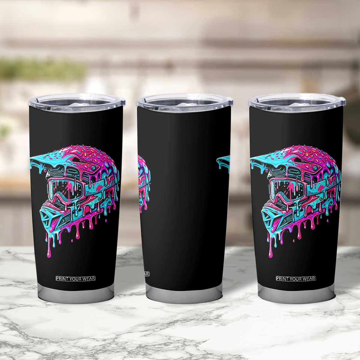 Motocross Helmet Drip Ice Cream Melt Graphic Dirt Bike Racing Tumbler Cup TS11 Print Your Wear
