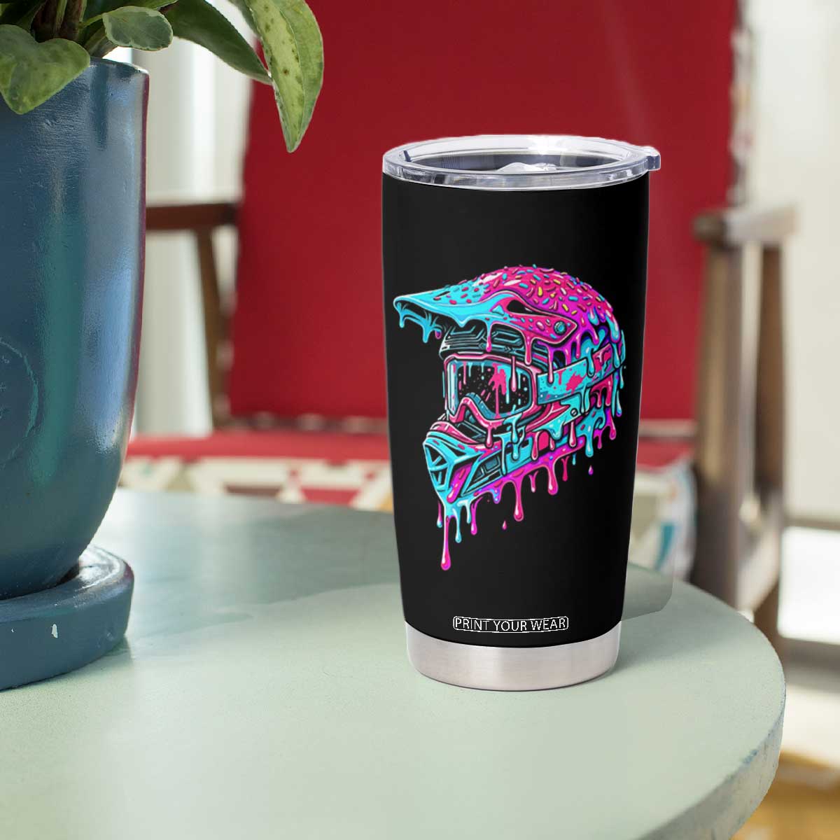 Motocross Helmet Drip Ice Cream Melt Graphic Dirt Bike Racing Tumbler Cup TS11 Print Your Wear