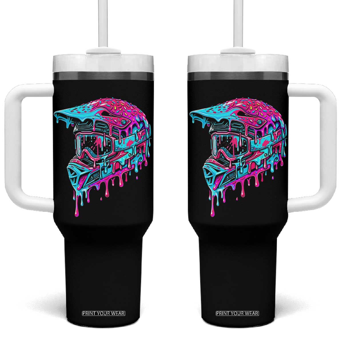 Motocross Helmet Drip Ice Cream Melt Graphic Dirt Bike Racing Tumbler With Handle TS11 One Size: 40 oz Black Print Your Wear