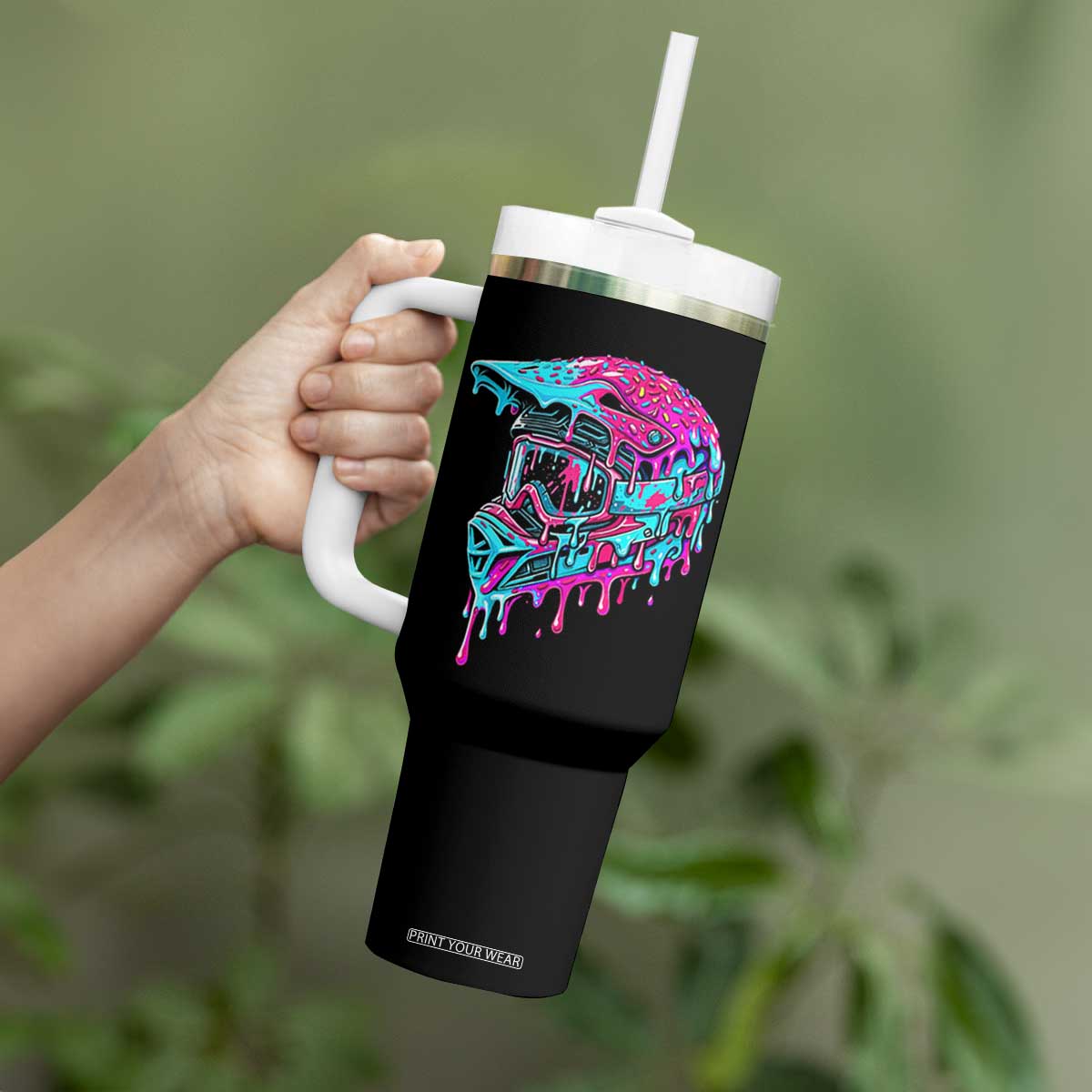 Motocross Helmet Drip Ice Cream Melt Graphic Dirt Bike Racing Tumbler With Handle TS11 Print Your Wear