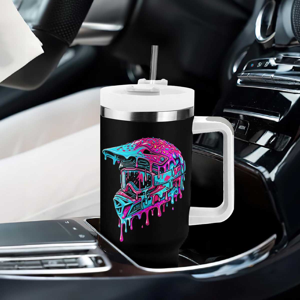 Motocross Helmet Drip Ice Cream Melt Graphic Dirt Bike Racing Tumbler With Handle TS11 Print Your Wear