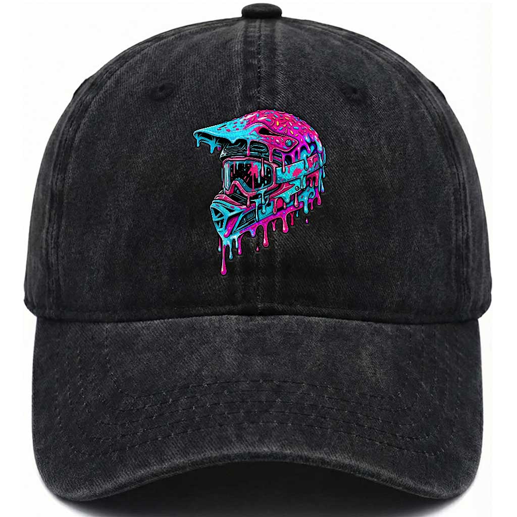 Motocross Helmet Drip Ice Cream Melt Graphic Dirt Bike Racing Washed Cotton Baseball Cap TS11 Print Your Wear