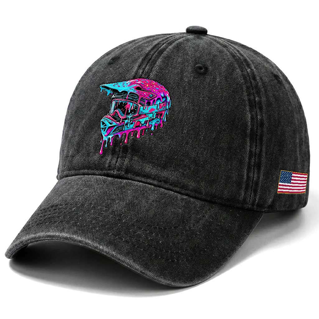 Motocross Helmet Drip Ice Cream Melt Graphic Dirt Bike Racing Washed Cotton Baseball Cap TS11 Print Your Wear