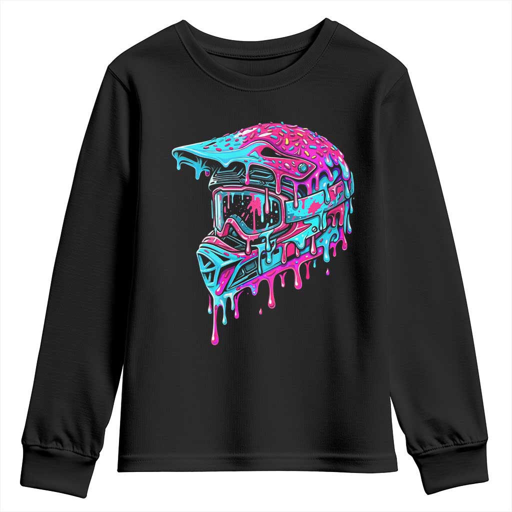 Motocross Helmet Drip Ice Cream Melt Graphic Dirt Bike Racing Youth Sweatshirt TS11 Black Print Your Wear
