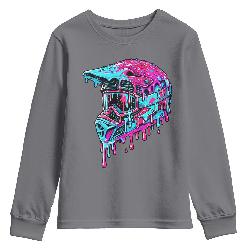 Motocross Helmet Drip Ice Cream Melt Graphic Dirt Bike Racing Youth Sweatshirt TS11 Charcoal Print Your Wear