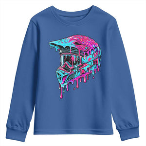 Motocross Helmet Drip Ice Cream Melt Graphic Dirt Bike Racing Youth Sweatshirt TS11 Royal Blue Print Your Wear