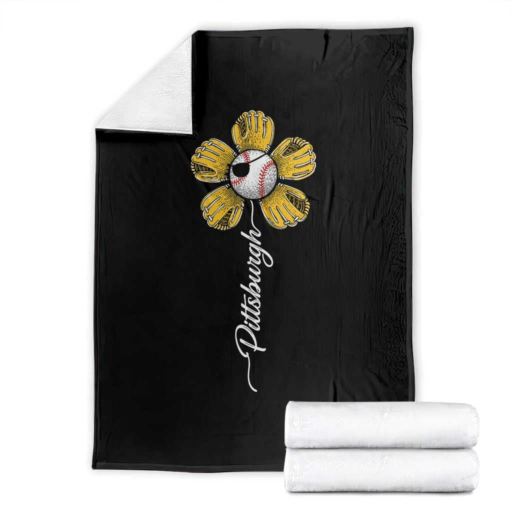 Pittsburgh Sport Retro Baseball Flower Throw Blanket Funny Game Day TS11 Black Print Your Wear