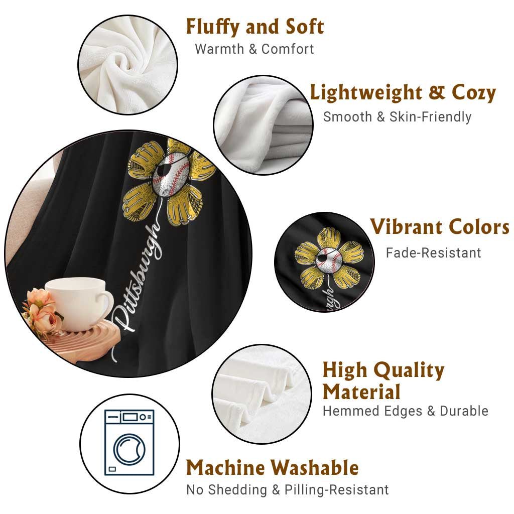 Pittsburgh Sport Retro Baseball Flower Throw Blanket Funny Game Day TS11 Print Your Wear