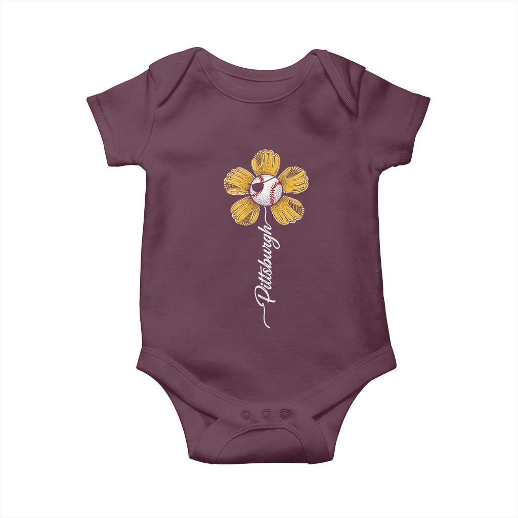Pittsburgh Sport Retro Baseball Flower Baby Onesie Funny Game Day TS11 Maroon Print Your Wear