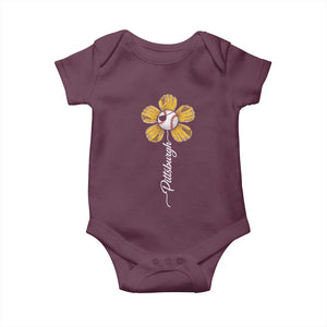 Pittsburgh Sport Retro Baseball Flower Baby Onesie Funny Game Day TS11 Maroon Print Your Wear