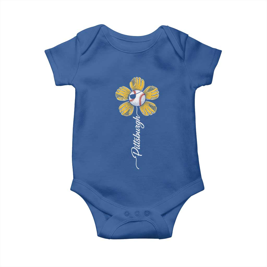 Pittsburgh Sport Retro Baseball Flower Baby Onesie Funny Game Day TS11 Royal Blue Print Your Wear