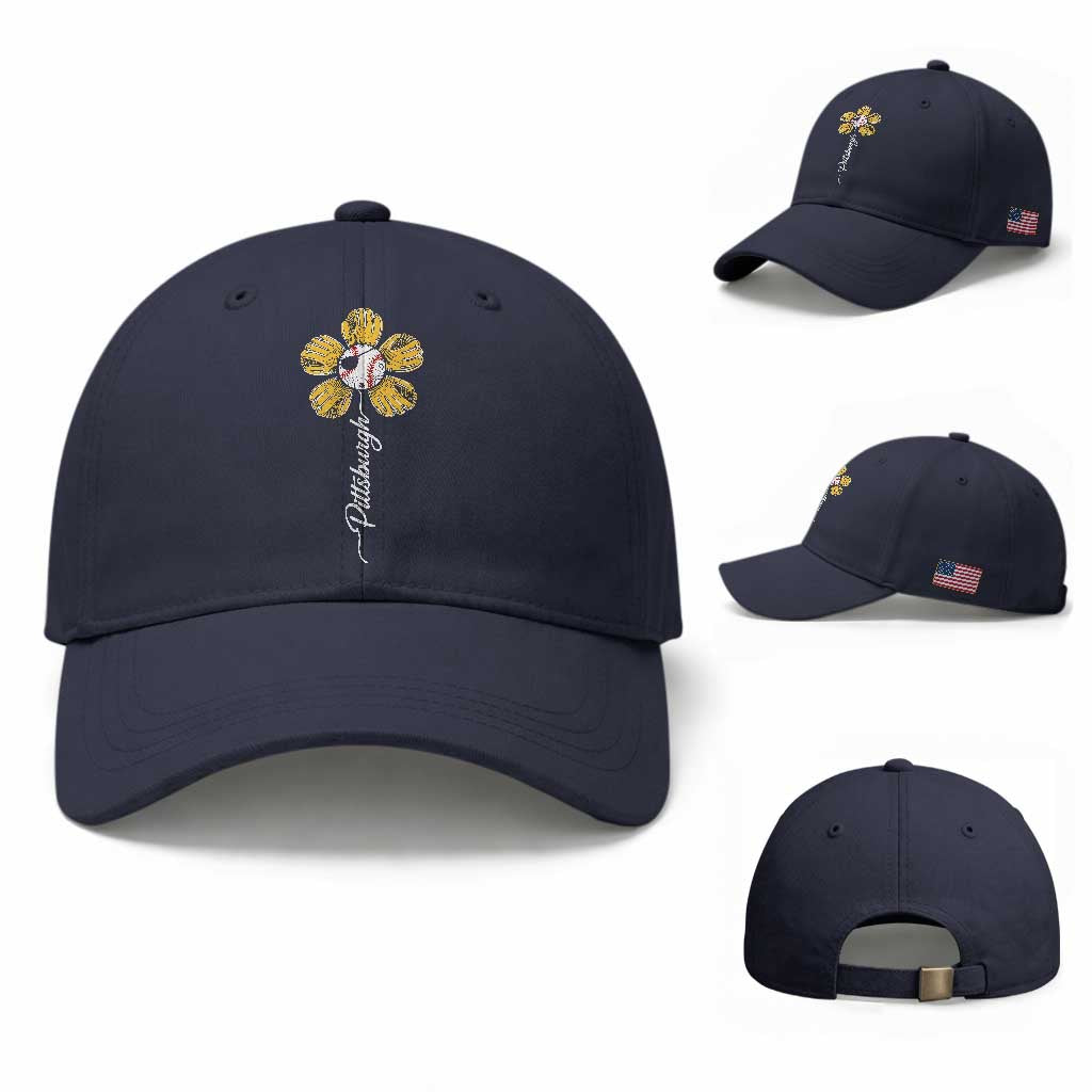 Pittsburgh Sport Retro Baseball Flower Baseball Cap Funny Game Day TS11 Baseball Cap Universal Fit Navy Print Your Wear