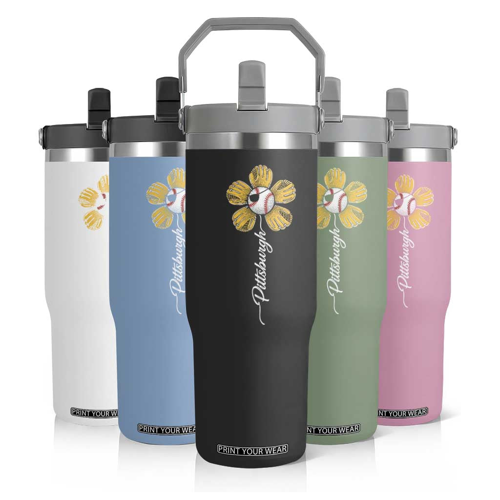 Pittsburgh Sport Retro Baseball Flower Flip Straw Tumbler Funny Game Day TS11 Print Your Wear