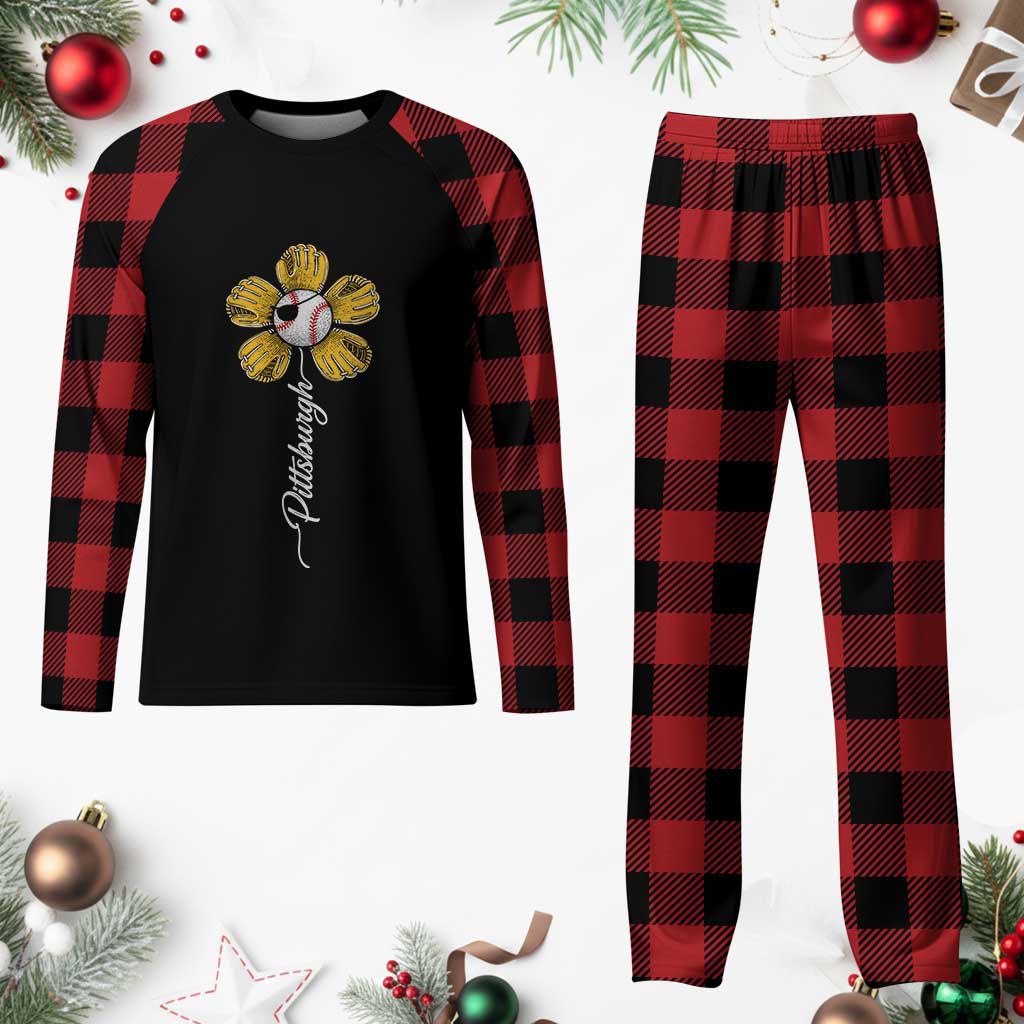 Pittsburgh Sport Retro Baseball Flower Plaid Pajama Set Funny Game Day TS11 Buffalo Plaid Print Your Wear