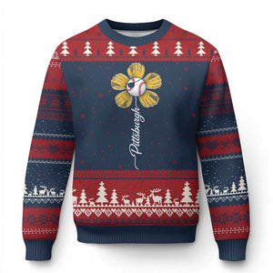 Pittsburgh Sport Retro Baseball Flower Ugly Christmas Sweater Funny Game Day TS11 Navy Red Print Your Wear