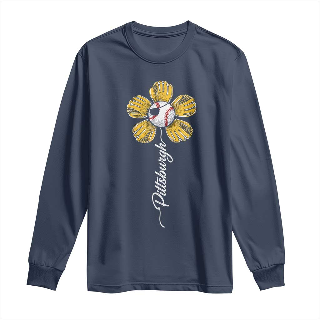 Pittsburgh Sport Retro Baseball Flower Long Sleeve Shirt Funny Game Day TS11 Navy Print Your Wear