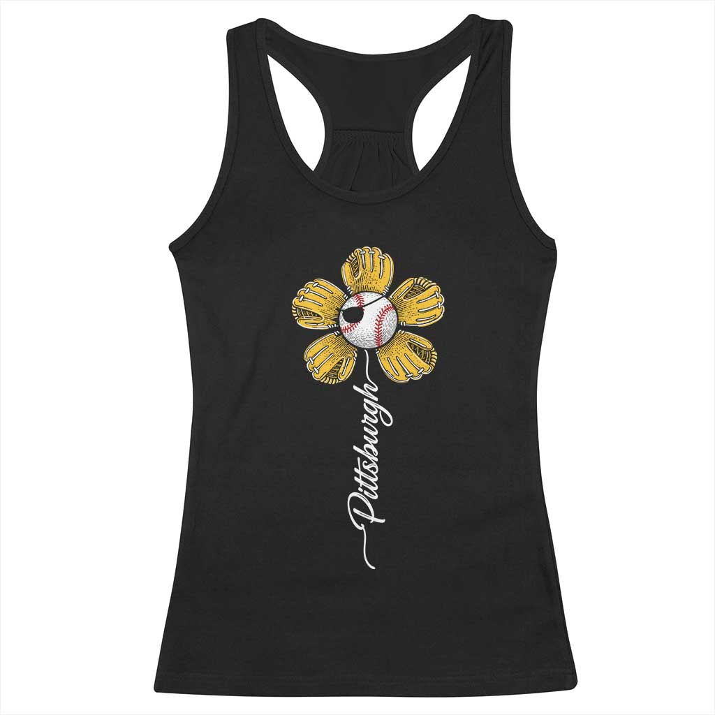 Pittsburgh Sport Retro Baseball Flower Racerback Tank Top Funny Game Day TS11 Black Print Your Wear