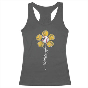 Pittsburgh Sport Retro Baseball Flower Racerback Tank Top Funny Game Day TS11 Dark Heather Print Your Wear