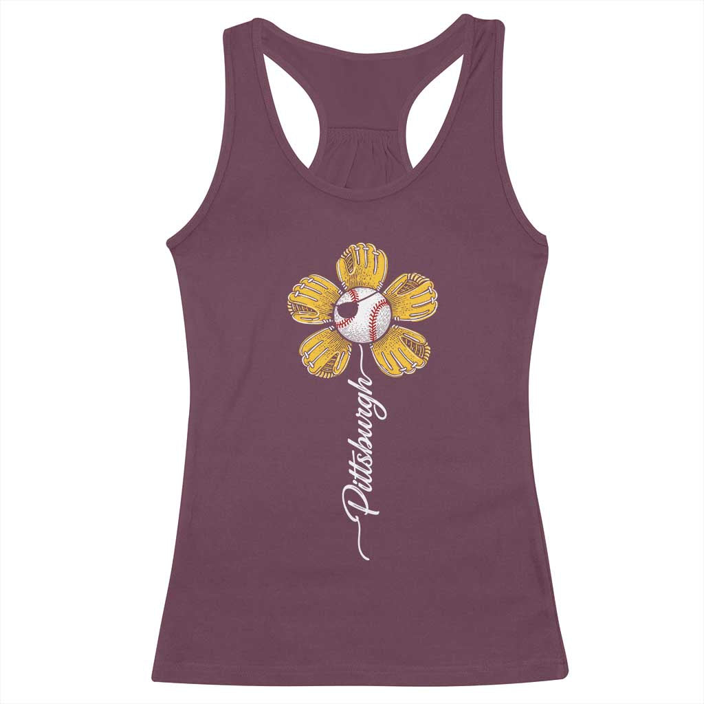 Pittsburgh Sport Retro Baseball Flower Racerback Tank Top Funny Game Day TS11 Maroon Print Your Wear