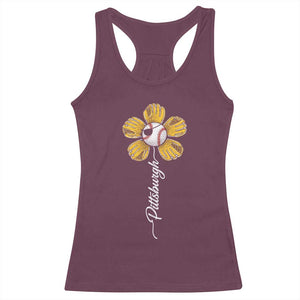 Pittsburgh Sport Retro Baseball Flower Racerback Tank Top Funny Game Day TS11 Maroon Print Your Wear