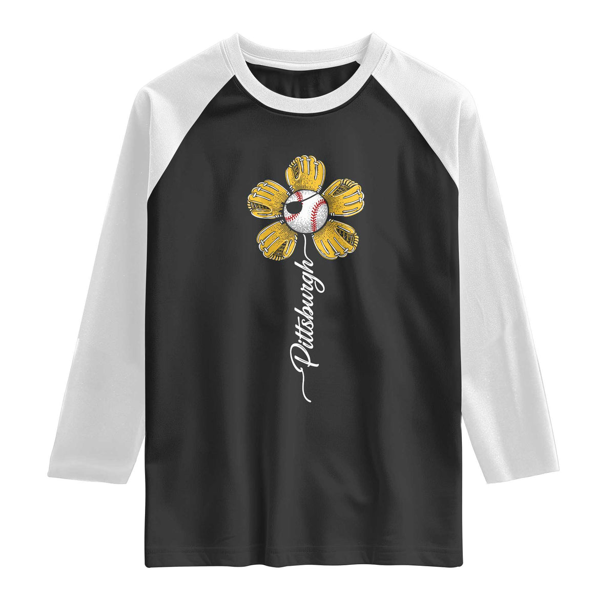 Pittsburgh Sport Retro Baseball Flower Raglan Shirt Funny Game Day TS11 Black White Print Your Wear