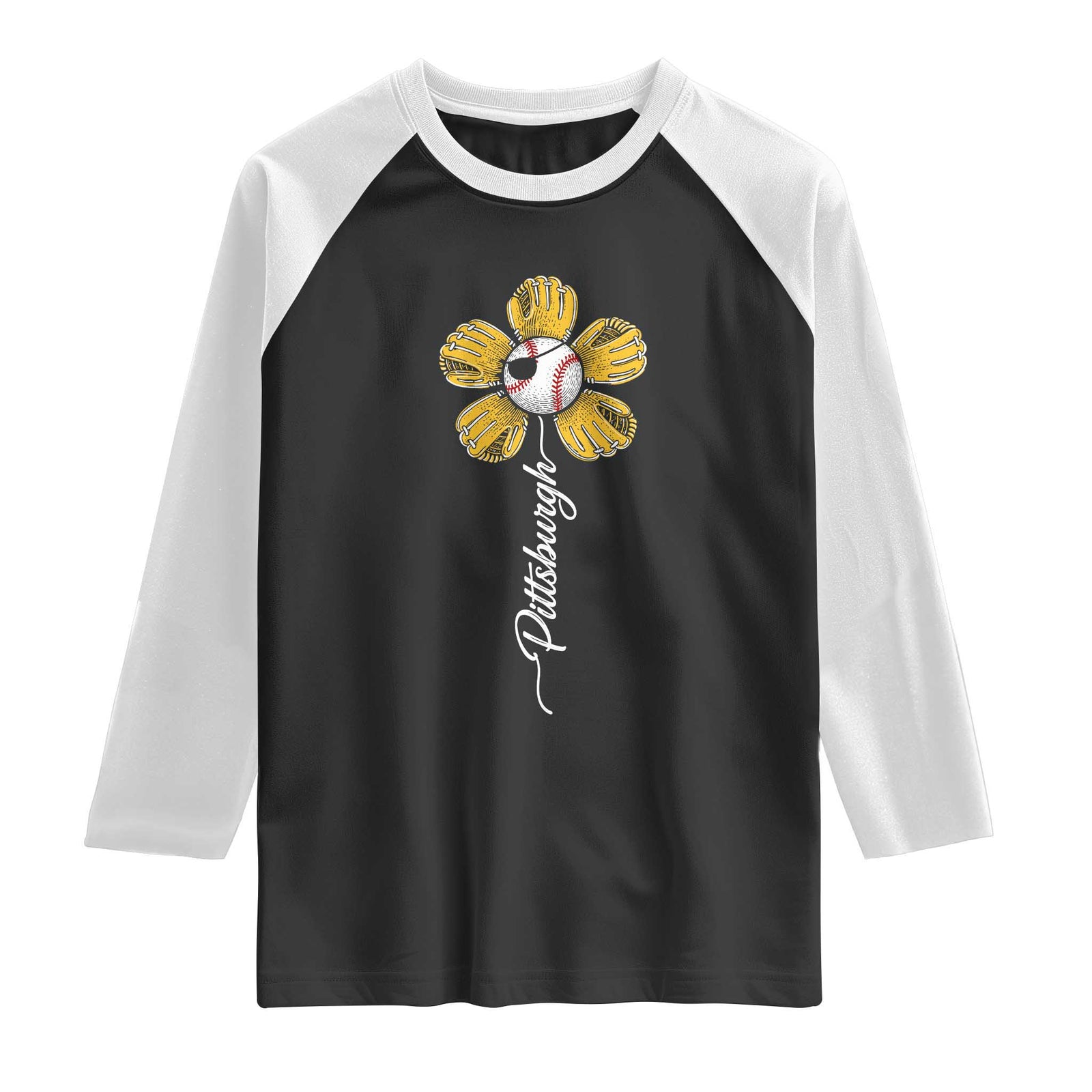 Pittsburgh Sport Retro Baseball Flower Raglan Shirt Funny Game Day TS11 Black White Print Your Wear