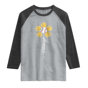 Pittsburgh Sport Retro Baseball Flower Raglan Shirt Funny Game Day TS11 Heather Gray Heather Charcoal Print Your Wear