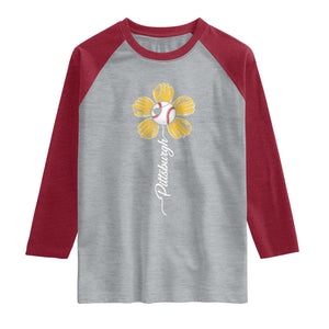 Pittsburgh Sport Retro Baseball Flower Raglan Shirt Funny Game Day TS11 Heather Gray Heather Red Print Your Wear