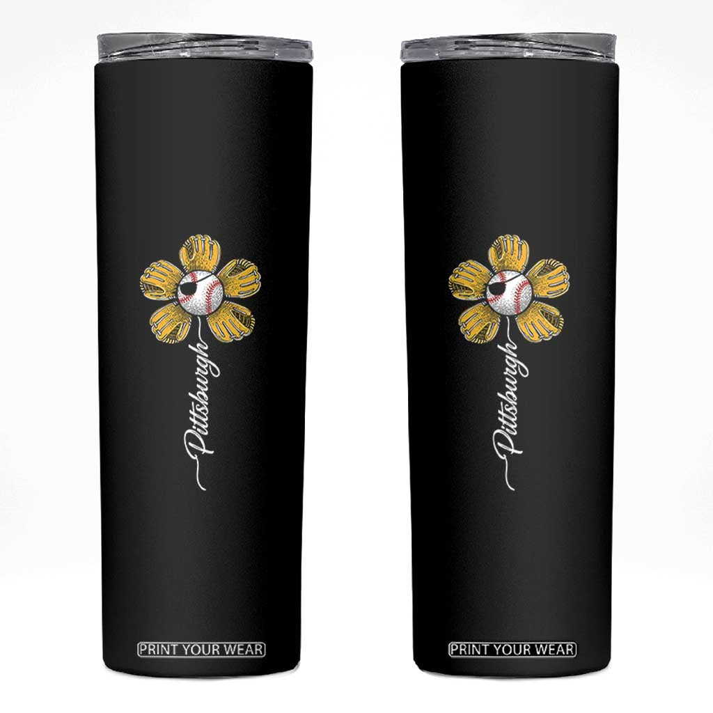 Pittsburgh Sport Retro Baseball Flower Skinny Tumbler Funny Game Day TS11 Black Print Your Wear