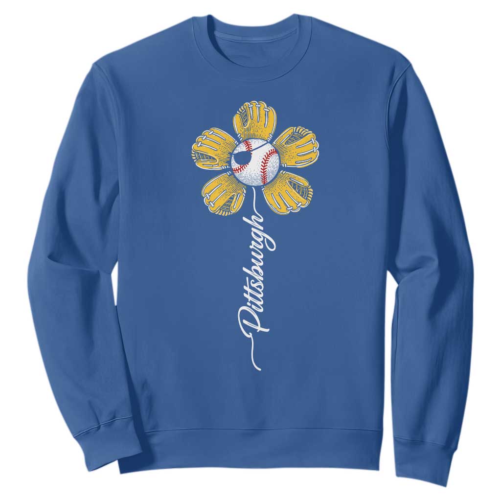 Pittsburgh Sport Retro Baseball Flower Sweatshirt Funny Game Day TS11 Royal Blue Print Your Wear