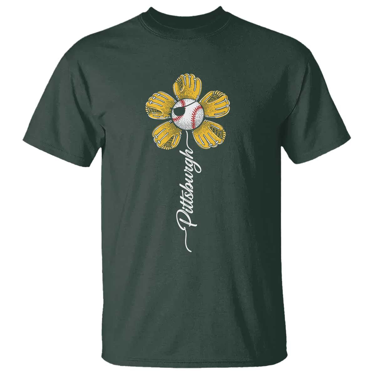 Pittsburgh Sport Retro Baseball Flower T Shirt Funny Game Day TS11 Dark Forest Green Print Your Wear