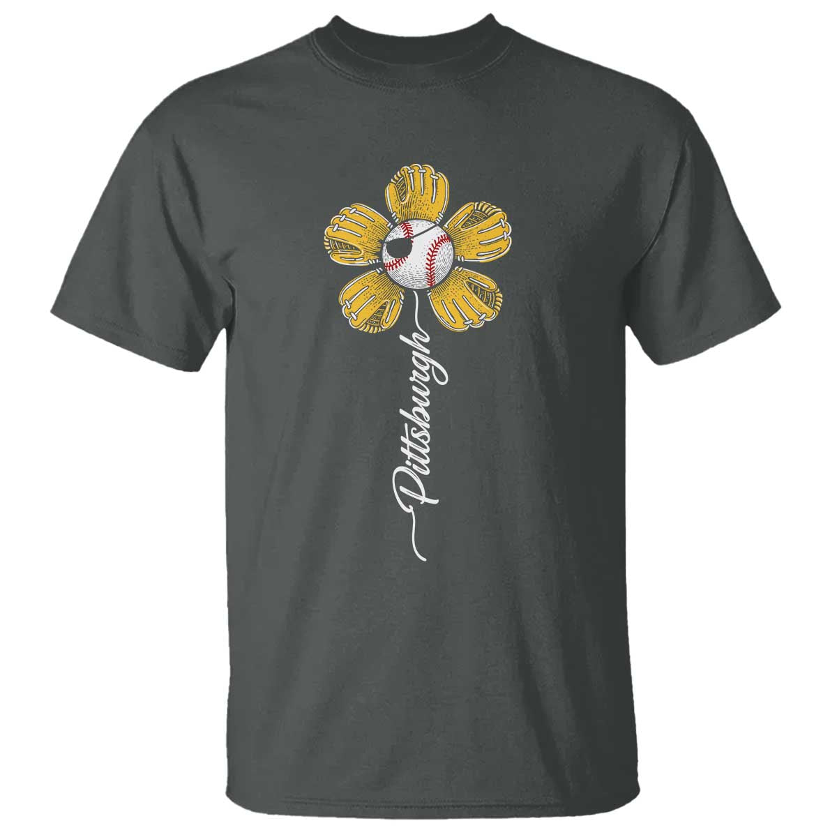 Pittsburgh Sport Retro Baseball Flower T Shirt Funny Game Day TS11 Dark Heather Print Your Wear