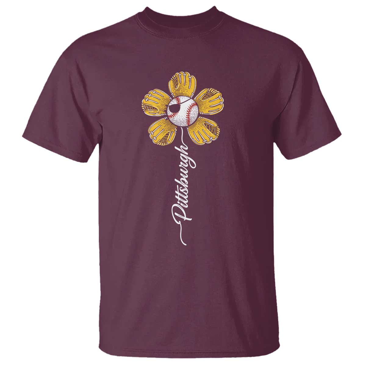 Pittsburgh Sport Retro Baseball Flower T Shirt Funny Game Day TS11 Maroon Print Your Wear