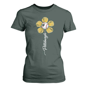 Pittsburgh Sport Retro Baseball Flower T Shirt For Women Funny Game Day TS11 Dark Forest Green Print Your Wear