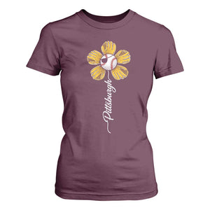 Pittsburgh Sport Retro Baseball Flower T Shirt For Women Funny Game Day TS11 Maroon Print Your Wear