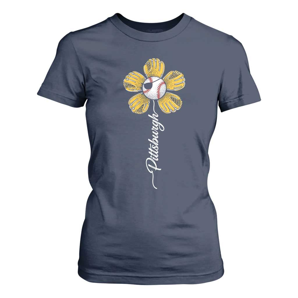 Pittsburgh Sport Retro Baseball Flower T Shirt For Women Funny Game Day TS11 Navy Print Your Wear