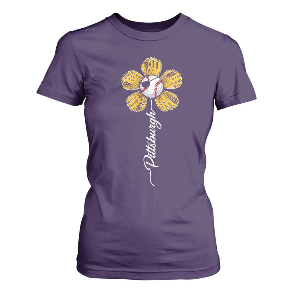 Pittsburgh Sport Retro Baseball Flower T Shirt For Women Funny Game Day TS11 Purple Print Your Wear