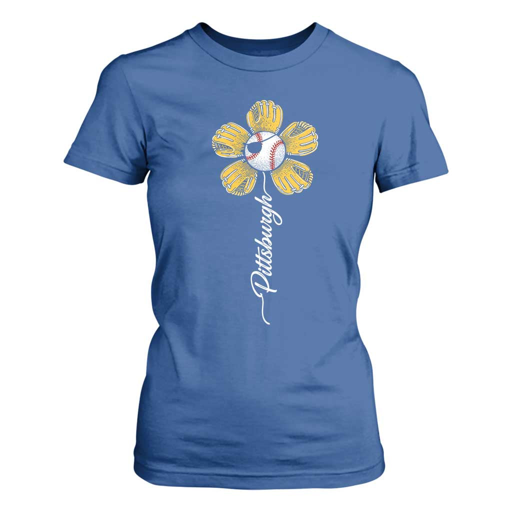 Pittsburgh Sport Retro Baseball Flower T Shirt For Women Funny Game Day TS11 Royal Blue Print Your Wear