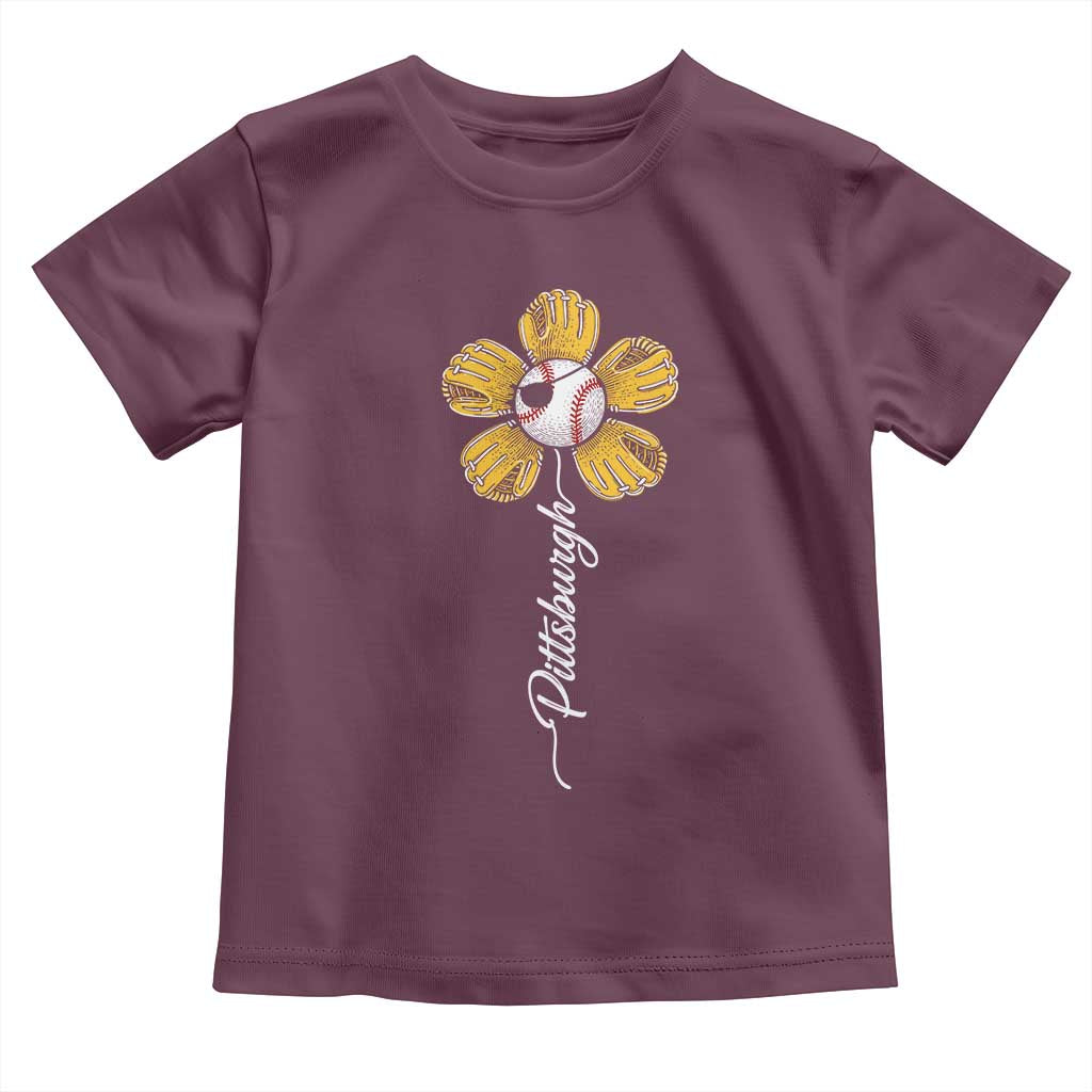 Pittsburgh Sport Retro Baseball Flower Toddler T Shirt Funny Game Day TS11 Maroon Print Your Wear
