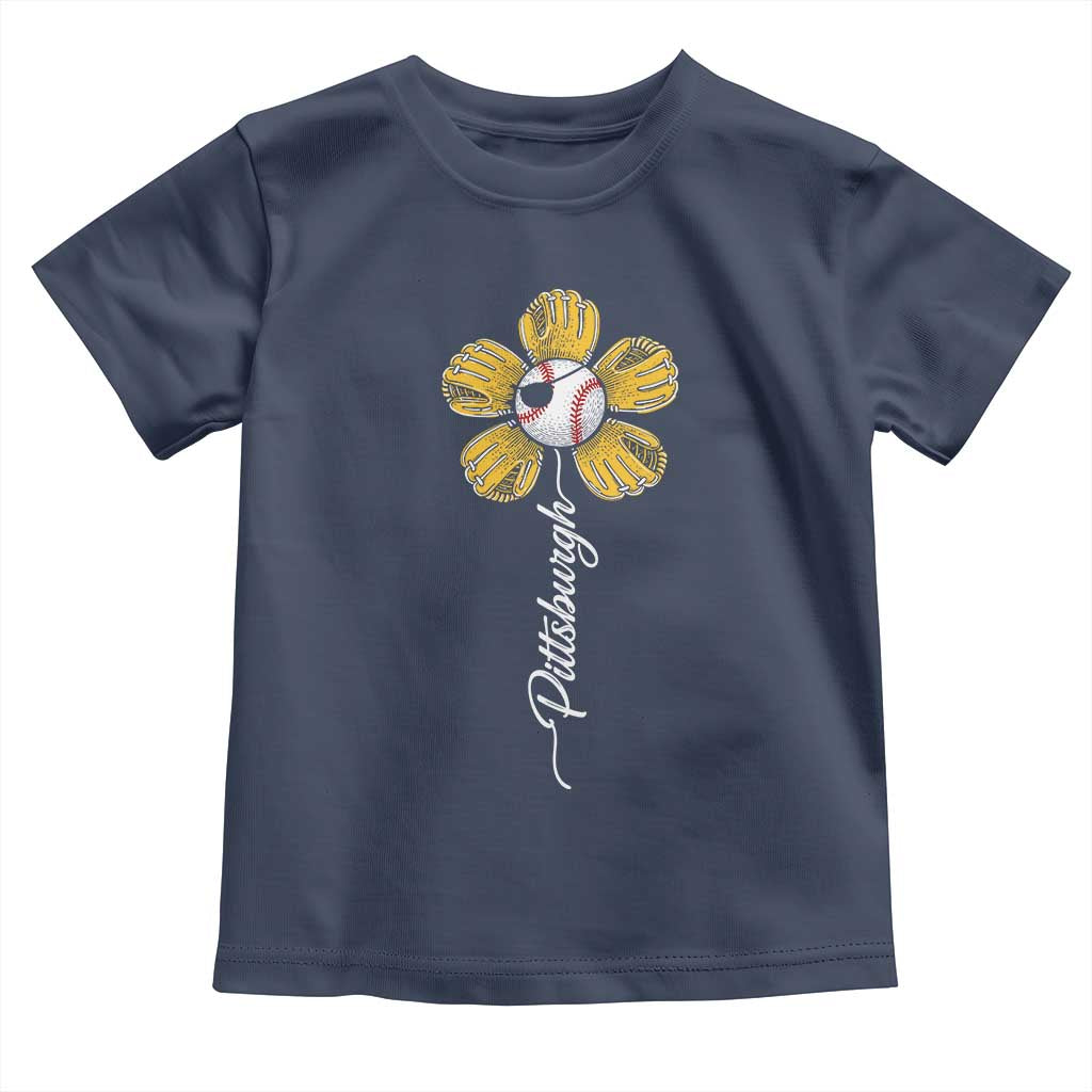 Pittsburgh Sport Retro Baseball Flower Toddler T Shirt Funny Game Day TS11 Navy Print Your Wear