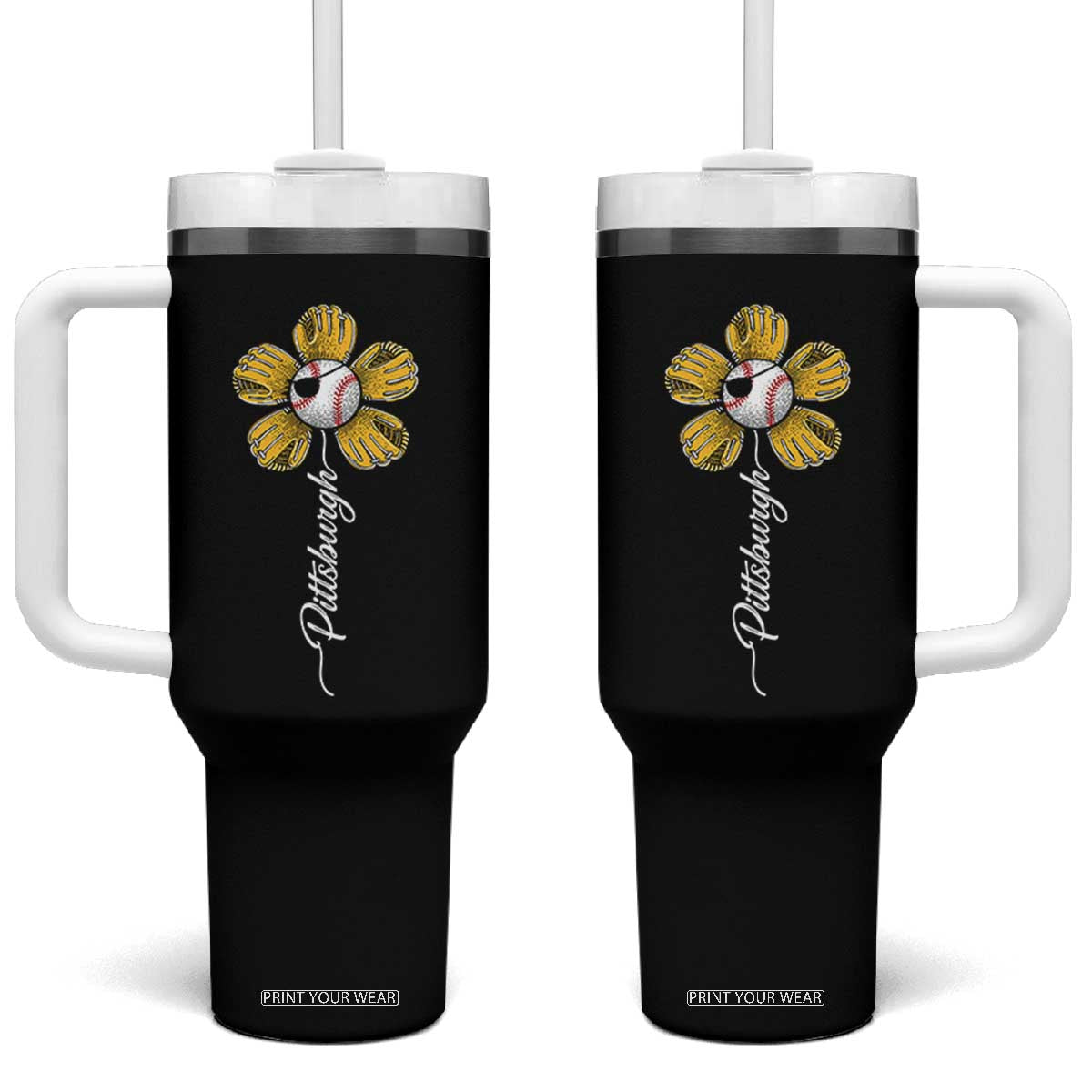 Pittsburgh Sport Retro Baseball Flower Tumbler With Handle Funny Game Day TS11 One Size: 40 oz Black Print Your Wear
