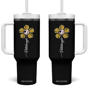 Pittsburgh Sport Retro Baseball Flower Tumbler With Handle Funny Game Day TS11 One Size: 40 oz Black Print Your Wear