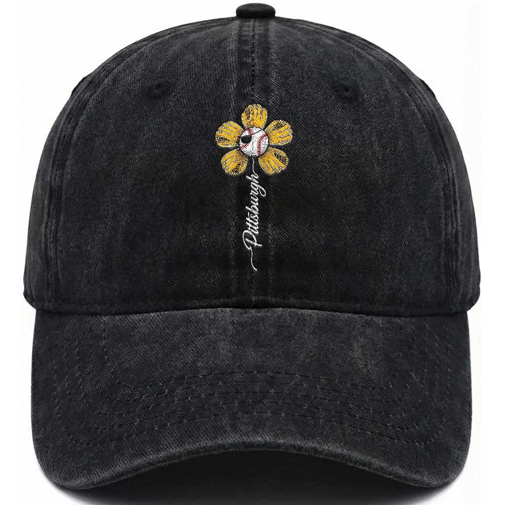 Pittsburgh Sport Retro Baseball Flower Washed Cotton Baseball Cap Funny Game Day TS11 Print Your Wear