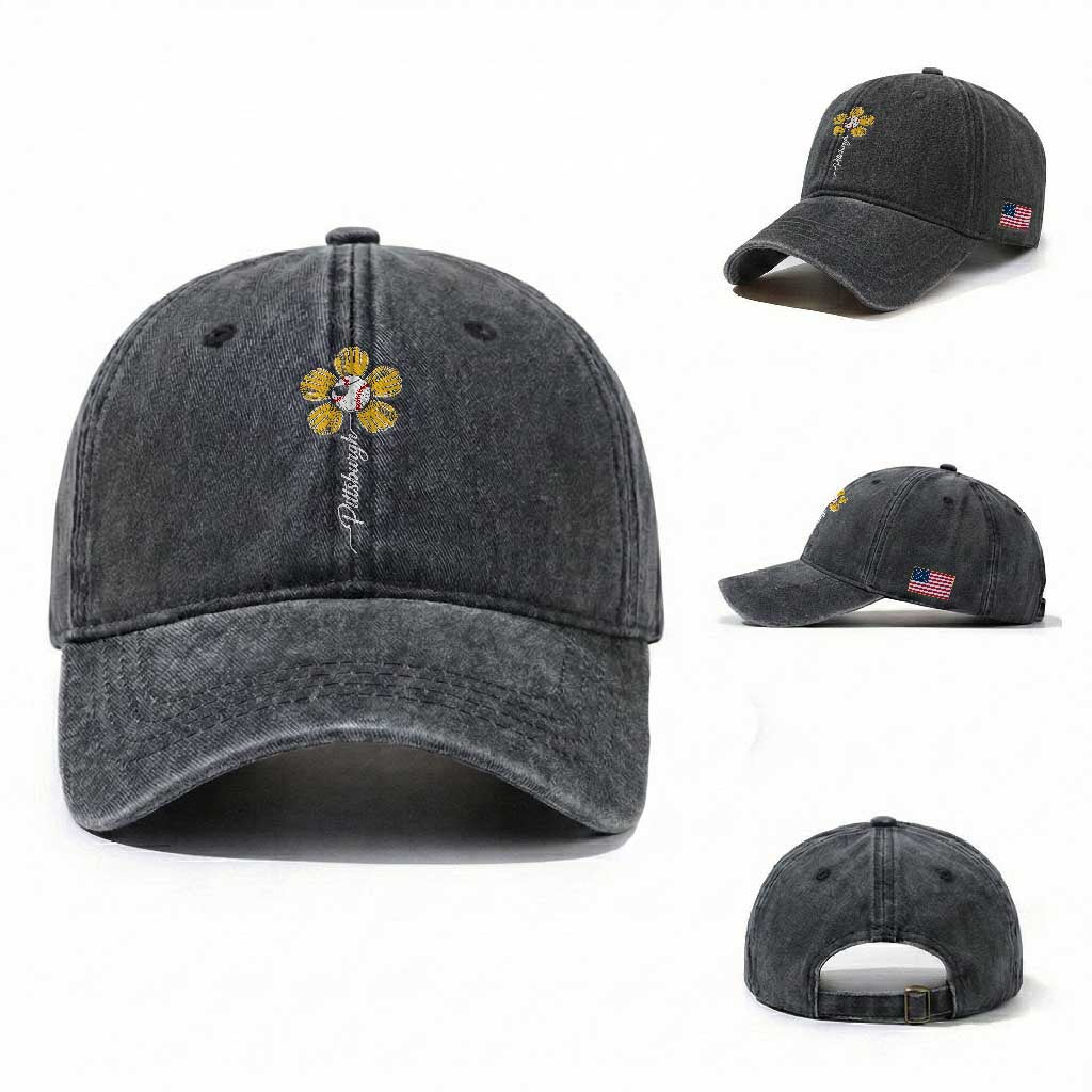Pittsburgh Sport Retro Baseball Flower Washed Cotton Baseball Cap Funny Game Day TS11 Washed Cap Universal Fit Dark Gray Print Your Wear