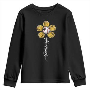 Pittsburgh Sport Retro Baseball Flower Youth Sweatshirt Funny Game Day TS11 Black Print Your Wear