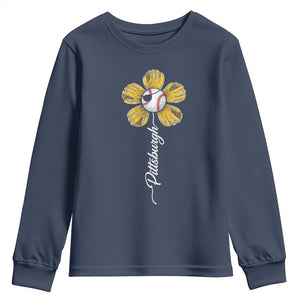 Pittsburgh Sport Retro Baseball Flower Youth Sweatshirt Funny Game Day TS11 Navy Print Your Wear