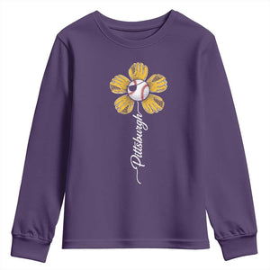 Pittsburgh Sport Retro Baseball Flower Youth Sweatshirt Funny Game Day TS11 Purple Print Your Wear