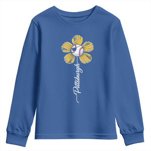 Pittsburgh Sport Retro Baseball Flower Youth Sweatshirt Funny Game Day TS11 Royal Blue Print Your Wear