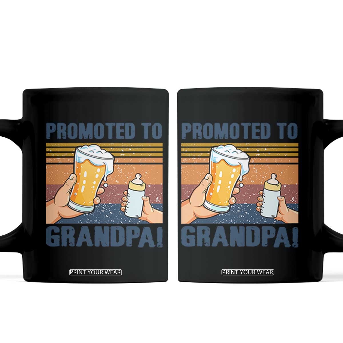 Promoted To Grandpa Coffee Mug Retro Vintage Beer Baby Milk Bottle Funny Father's Day TS11 Black Print Your Wear